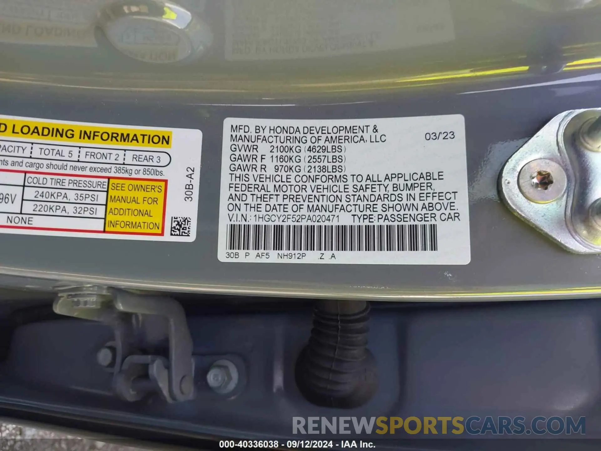 9 Photograph of a damaged car 1HGCY2F52PA020471 HONDA ACCORD 2023