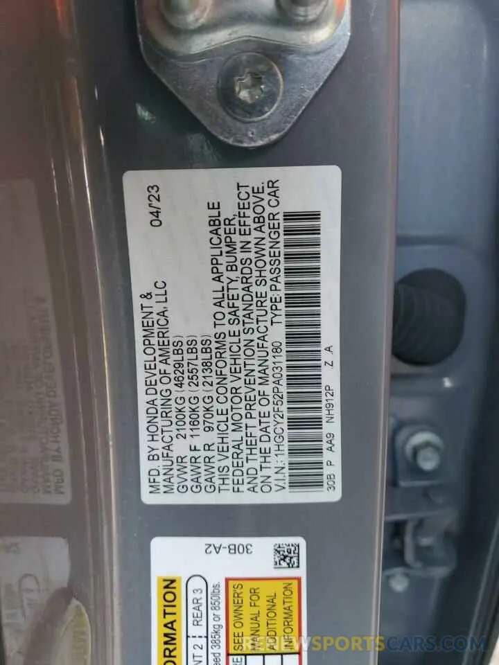 13 Photograph of a damaged car 1HGCY2F52PA031180 HONDA ACCORD 2023