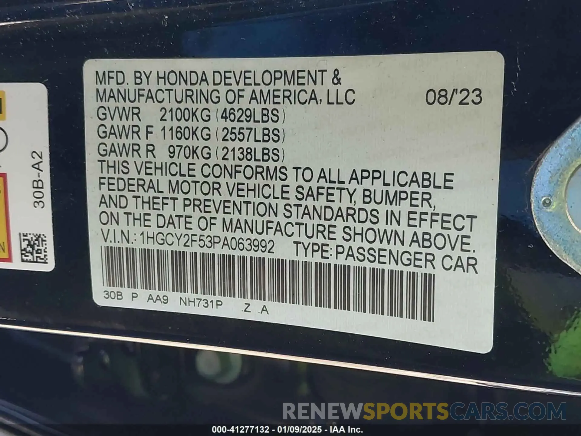 9 Photograph of a damaged car 1HGCY2F53PA063992 HONDA ACCORD 2023