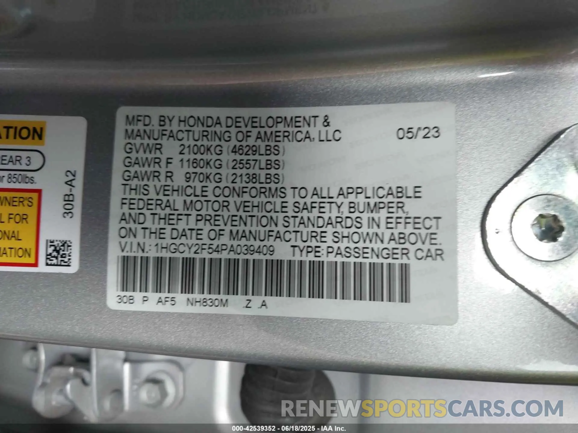 9 Photograph of a damaged car 1HGCY2F54PA039409 HONDA ACCORD 2023