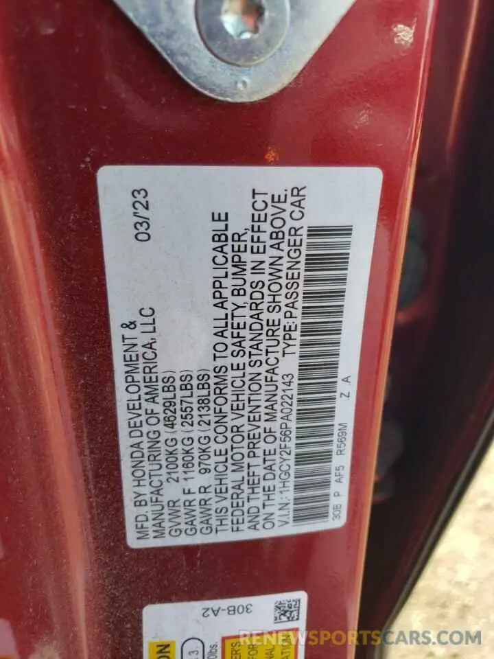 14 Photograph of a damaged car 1HGCY2F56PA022143 HONDA ACCORD 2023