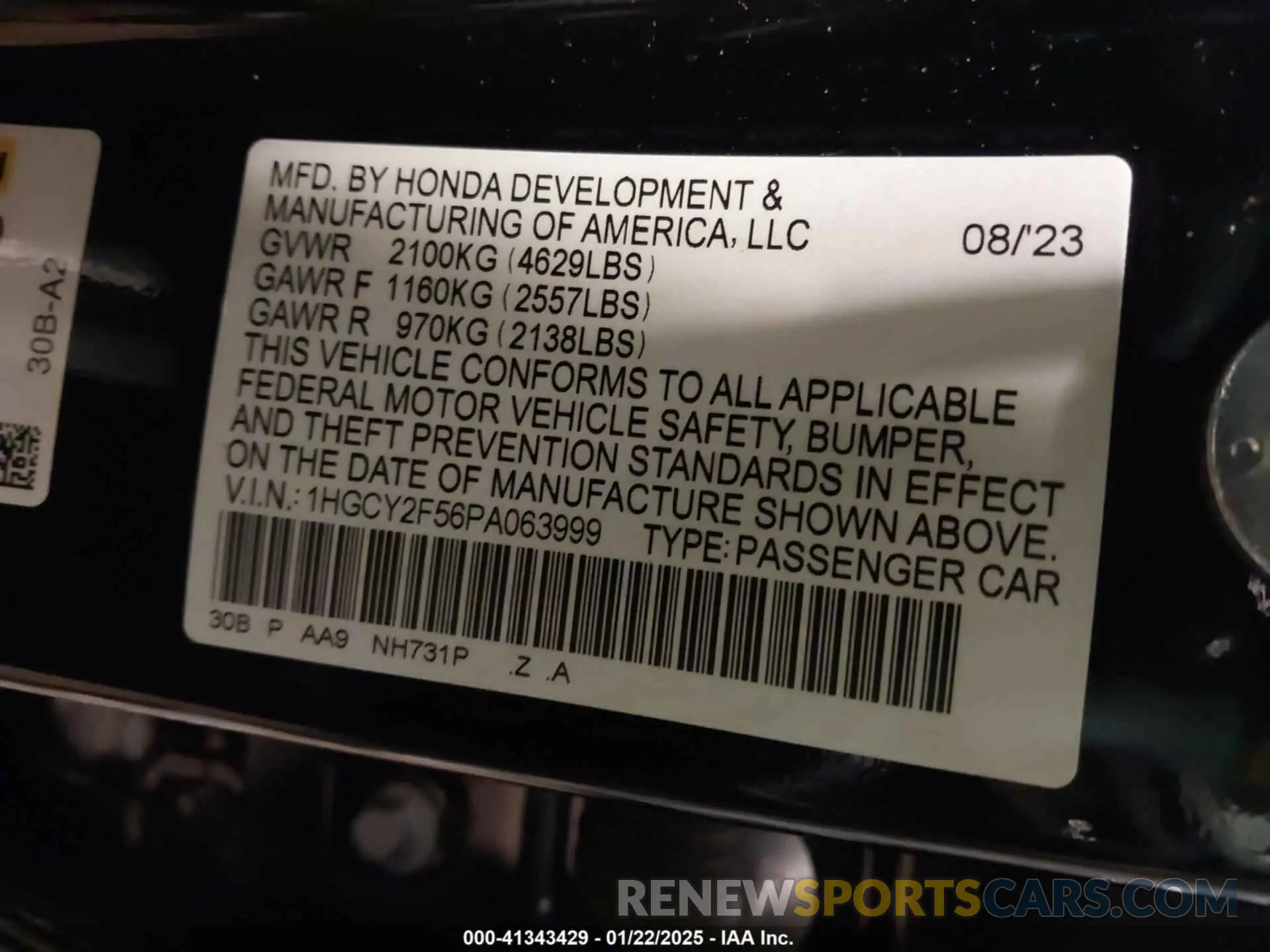 9 Photograph of a damaged car 1HGCY2F56PA063999 HONDA ACCORD 2023