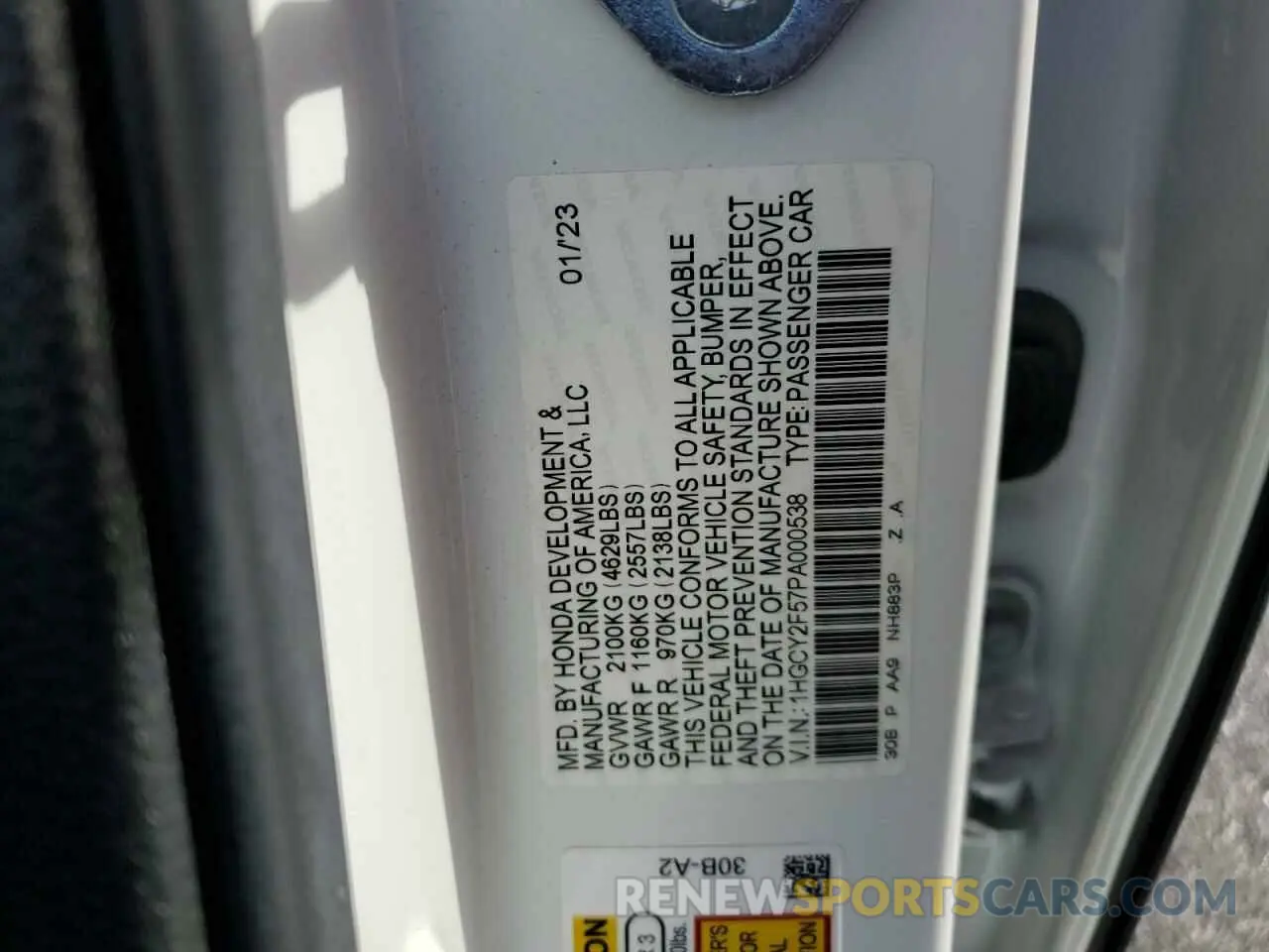 13 Photograph of a damaged car 1HGCY2F57PA000538 HONDA ACCORD 2023