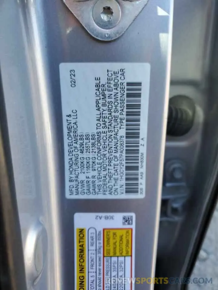 14 Photograph of a damaged car 1HGCY2F57PA008378 HONDA ACCORD 2023