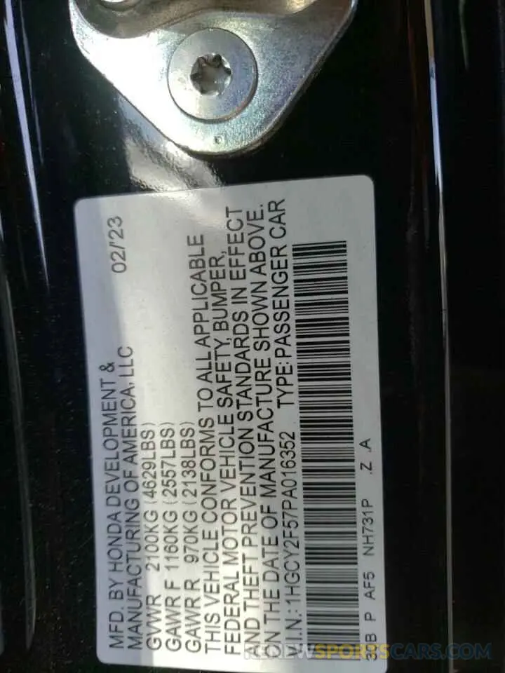 14 Photograph of a damaged car 1HGCY2F57PA016352 HONDA ACCORD 2023