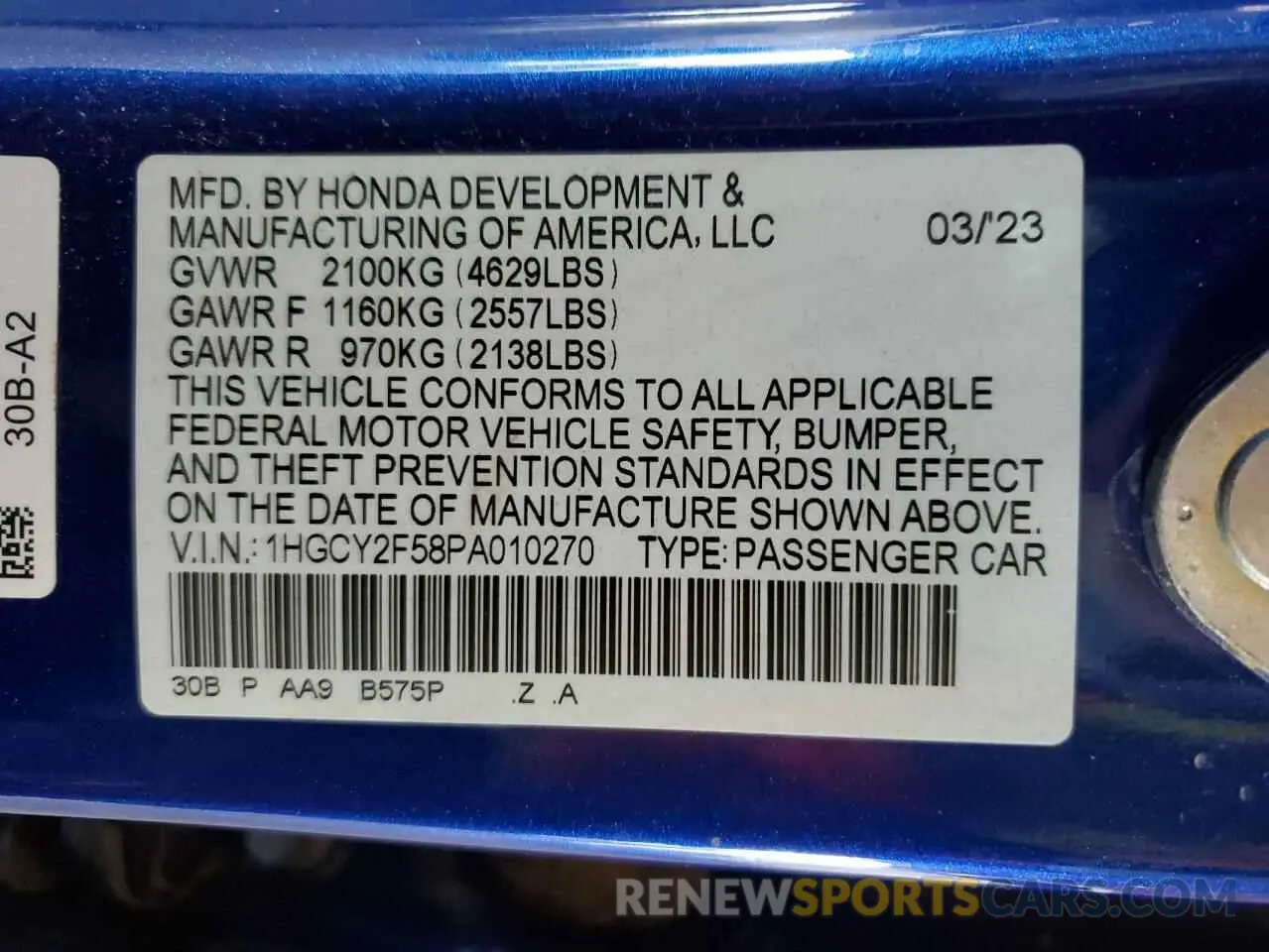 12 Photograph of a damaged car 1HGCY2F58PA010270 HONDA ACCORD 2023