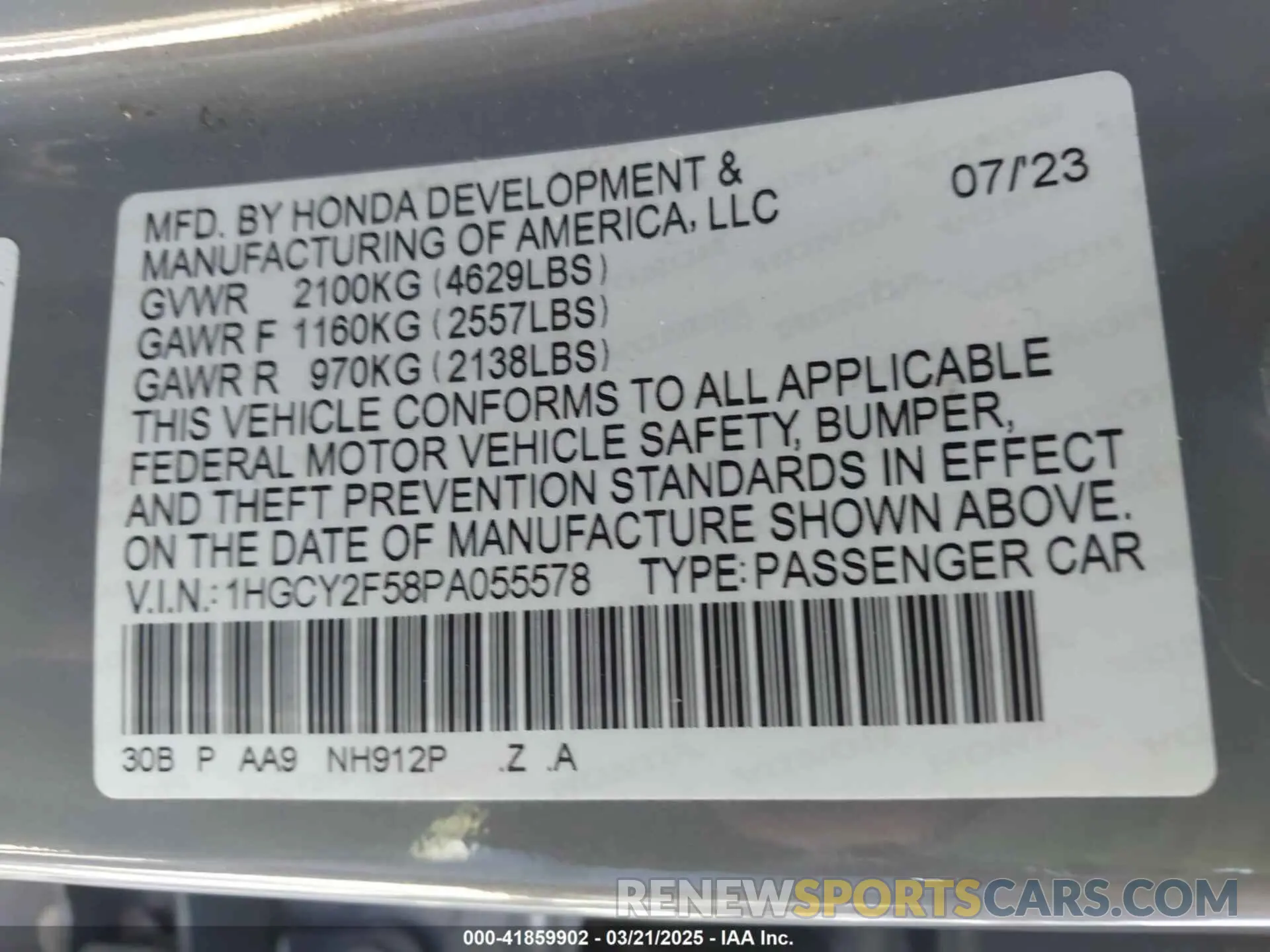 9 Photograph of a damaged car 1HGCY2F58PA055578 HONDA ACCORD 2023
