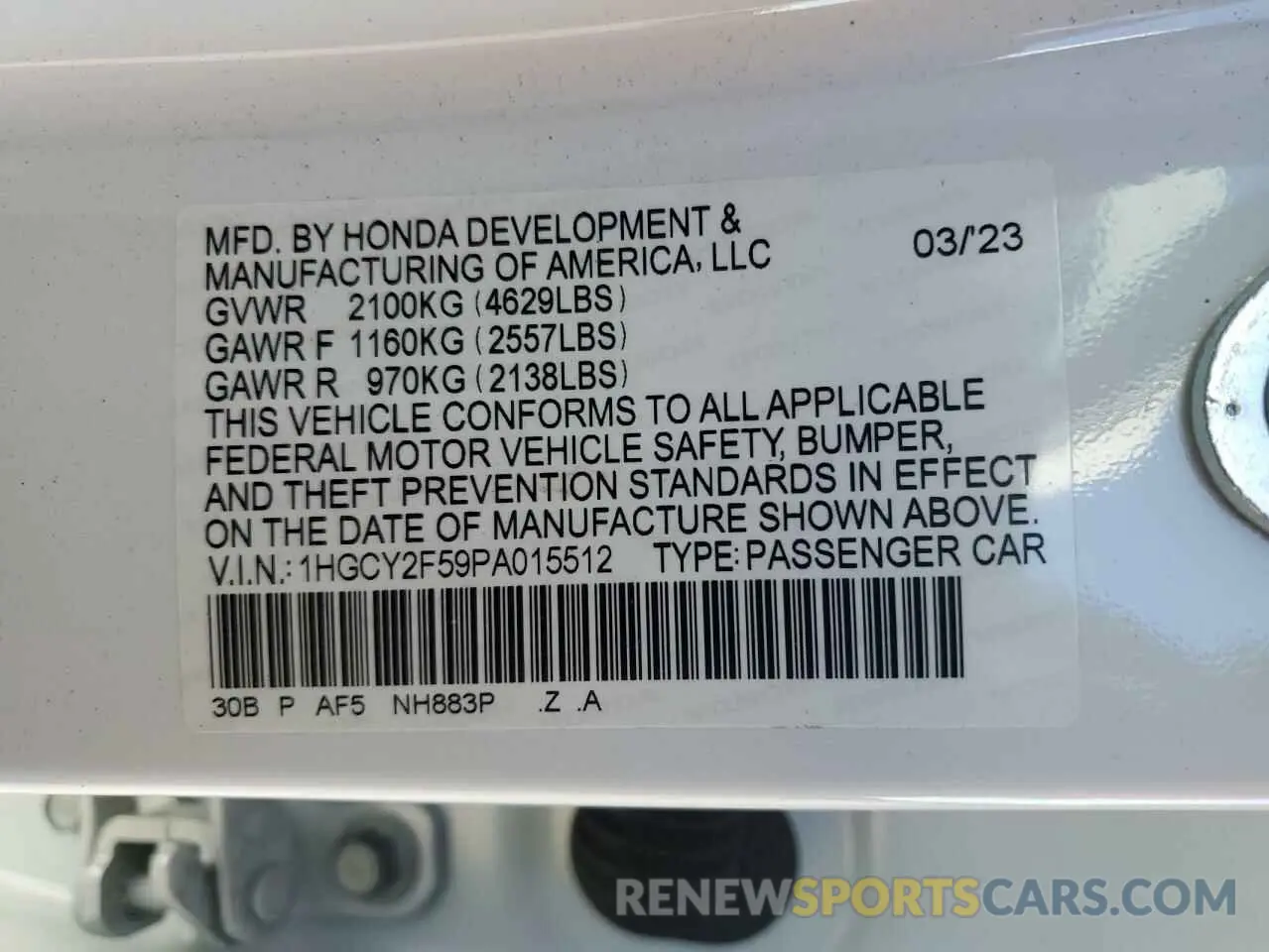 12 Photograph of a damaged car 1HGCY2F59PA015512 HONDA ACCORD 2023