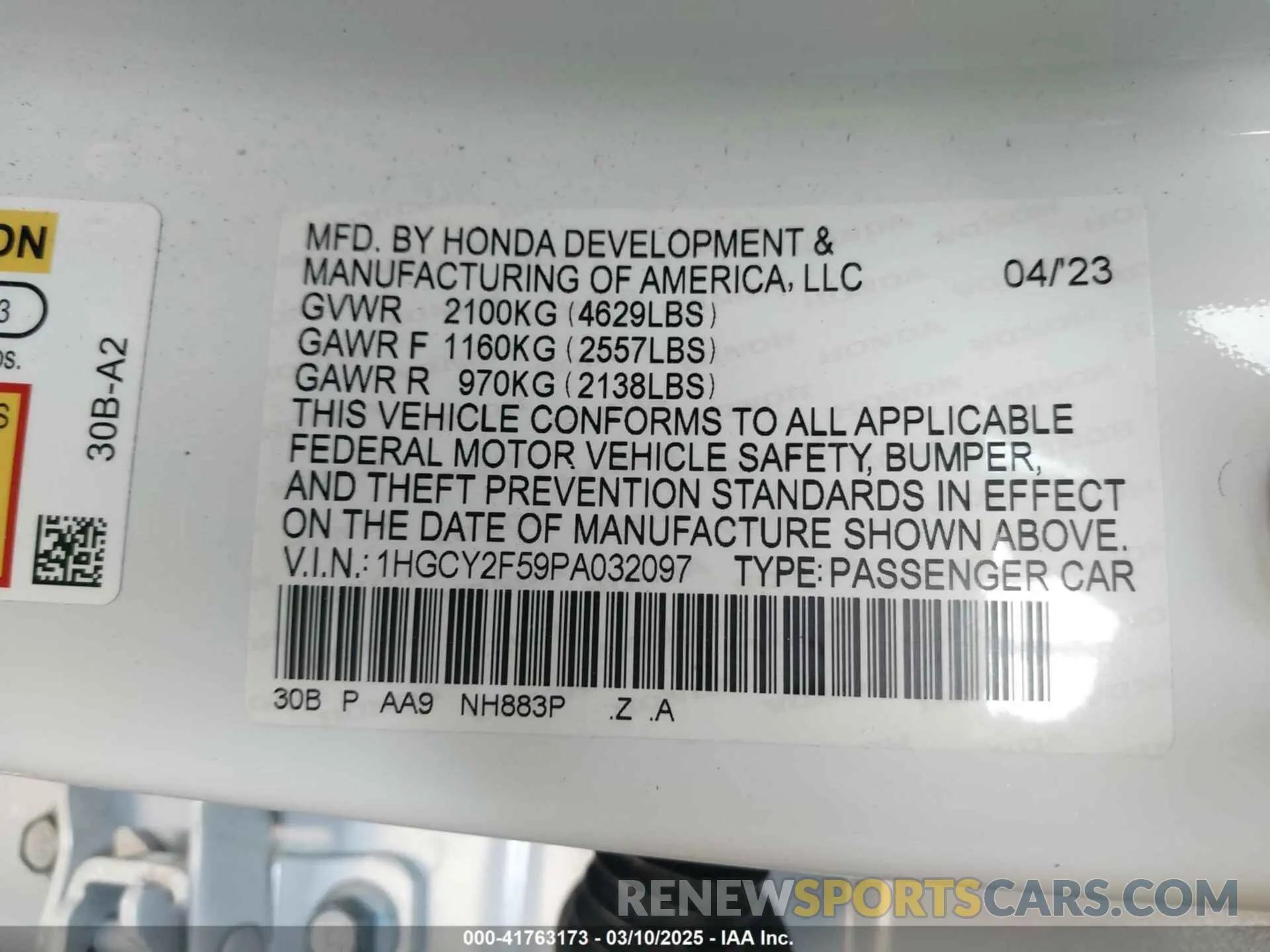 9 Photograph of a damaged car 1HGCY2F59PA032097 HONDA ACCORD 2023