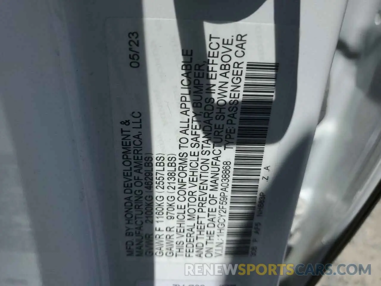 12 Photograph of a damaged car 1HGCY2F59PA038868 HONDA ACCORD 2023
