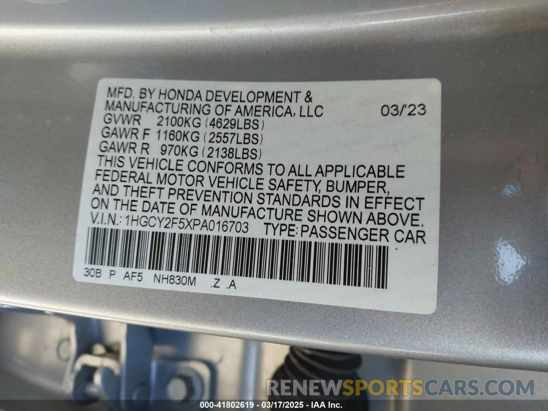 9 Photograph of a damaged car 1HGCY2F5XPA016703 HONDA ACCORD 2023