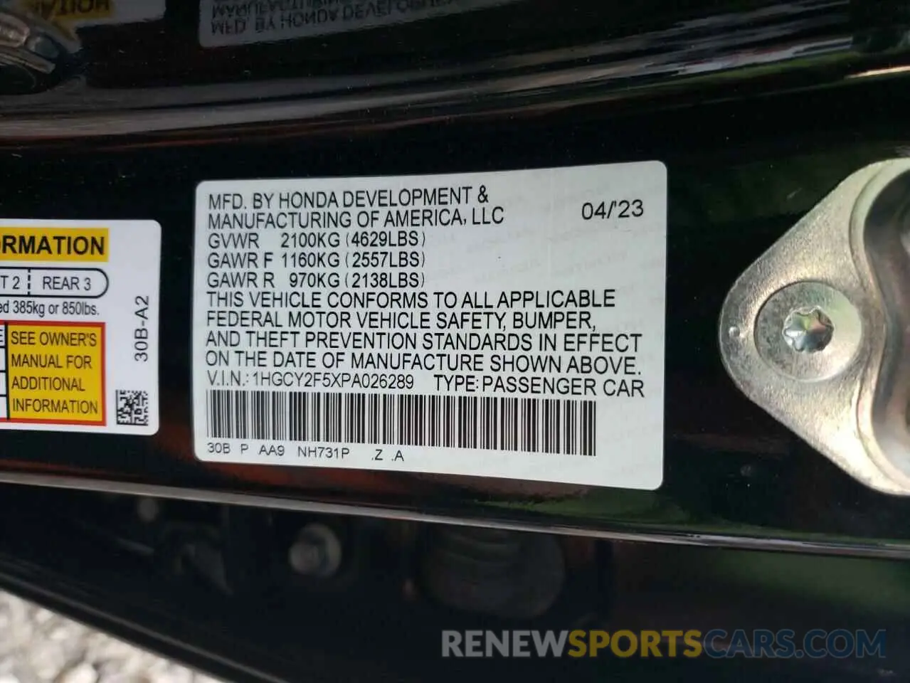 12 Photograph of a damaged car 1HGCY2F5XPA026289 HONDA ACCORD 2023
