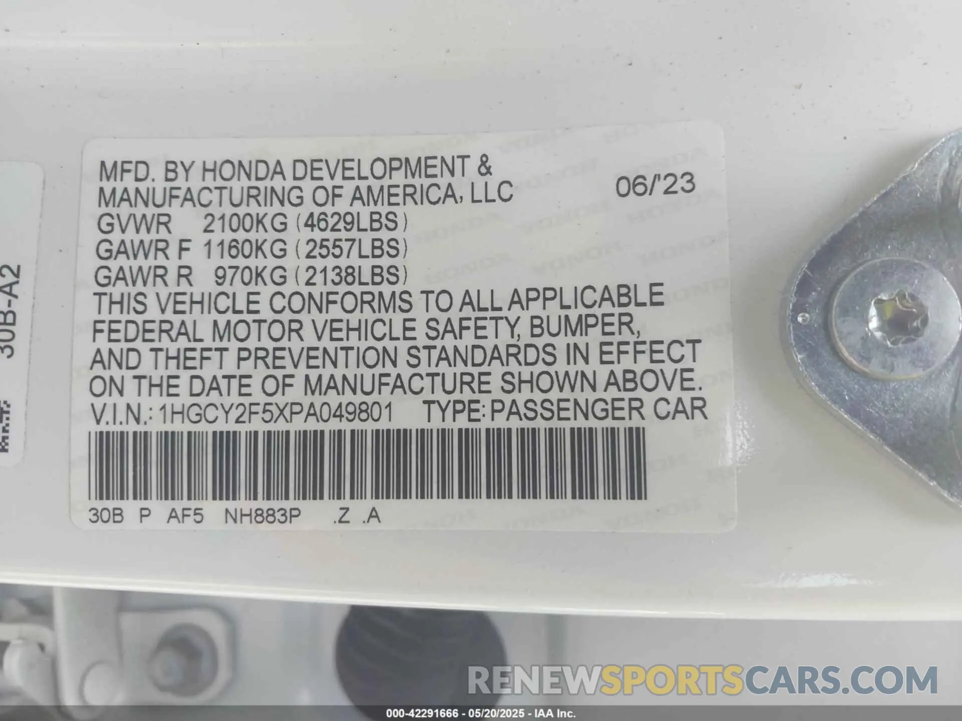 9 Photograph of a damaged car 1HGCY2F5XPA049801 HONDA ACCORD 2023