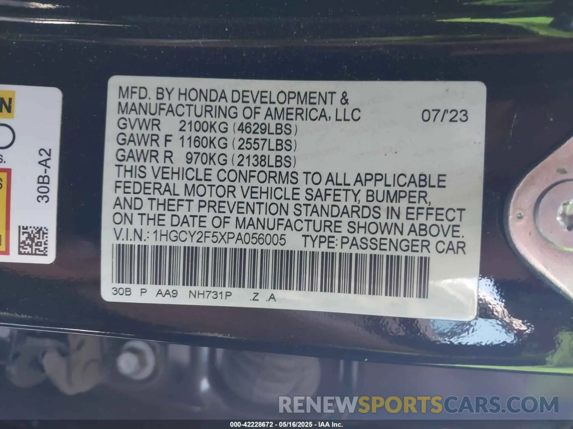 9 Photograph of a damaged car 1HGCY2F5XPA056005 HONDA ACCORD 2023