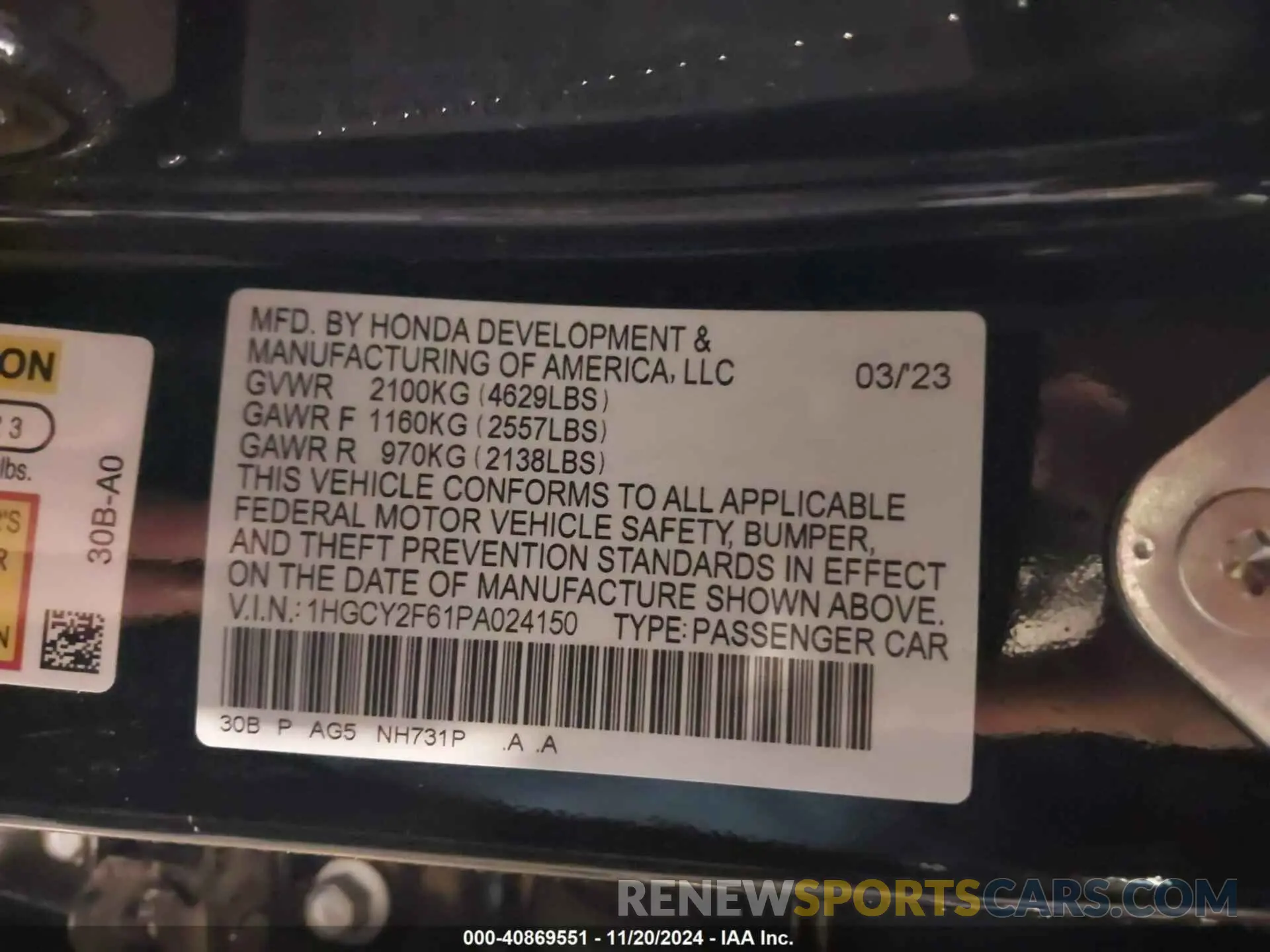 9 Photograph of a damaged car 1HGCY2F61PA024150 HONDA ACCORD 2023