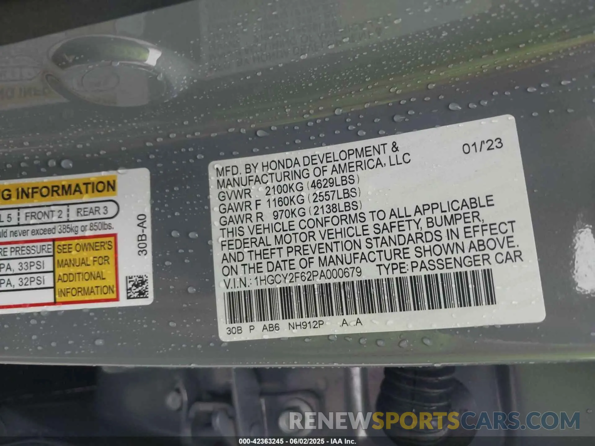 9 Photograph of a damaged car 1HGCY2F62PA000679 HONDA ACCORD 2023