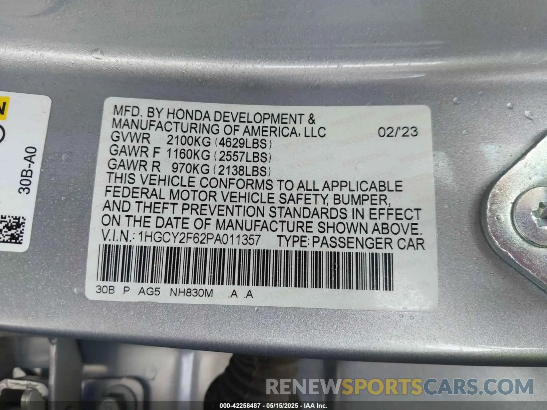 9 Photograph of a damaged car 1HGCY2F62PA011357 HONDA ACCORD 2023
