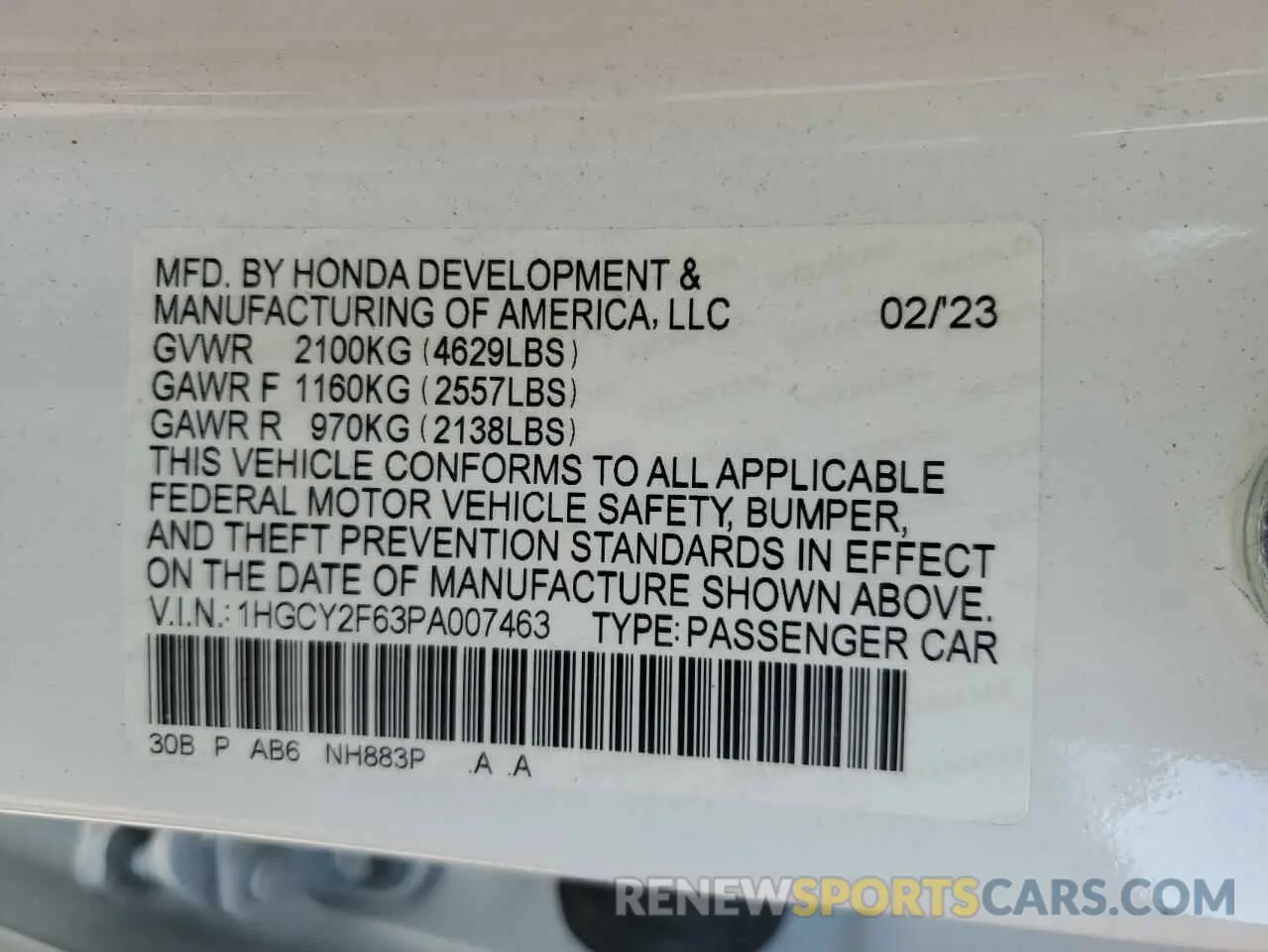 13 Photograph of a damaged car 1HGCY2F63PA007463 HONDA ACCORD 2023