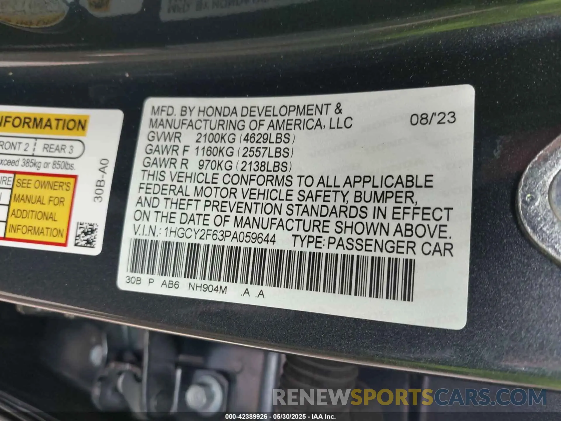 9 Photograph of a damaged car 1HGCY2F63PA059644 HONDA ACCORD 2023