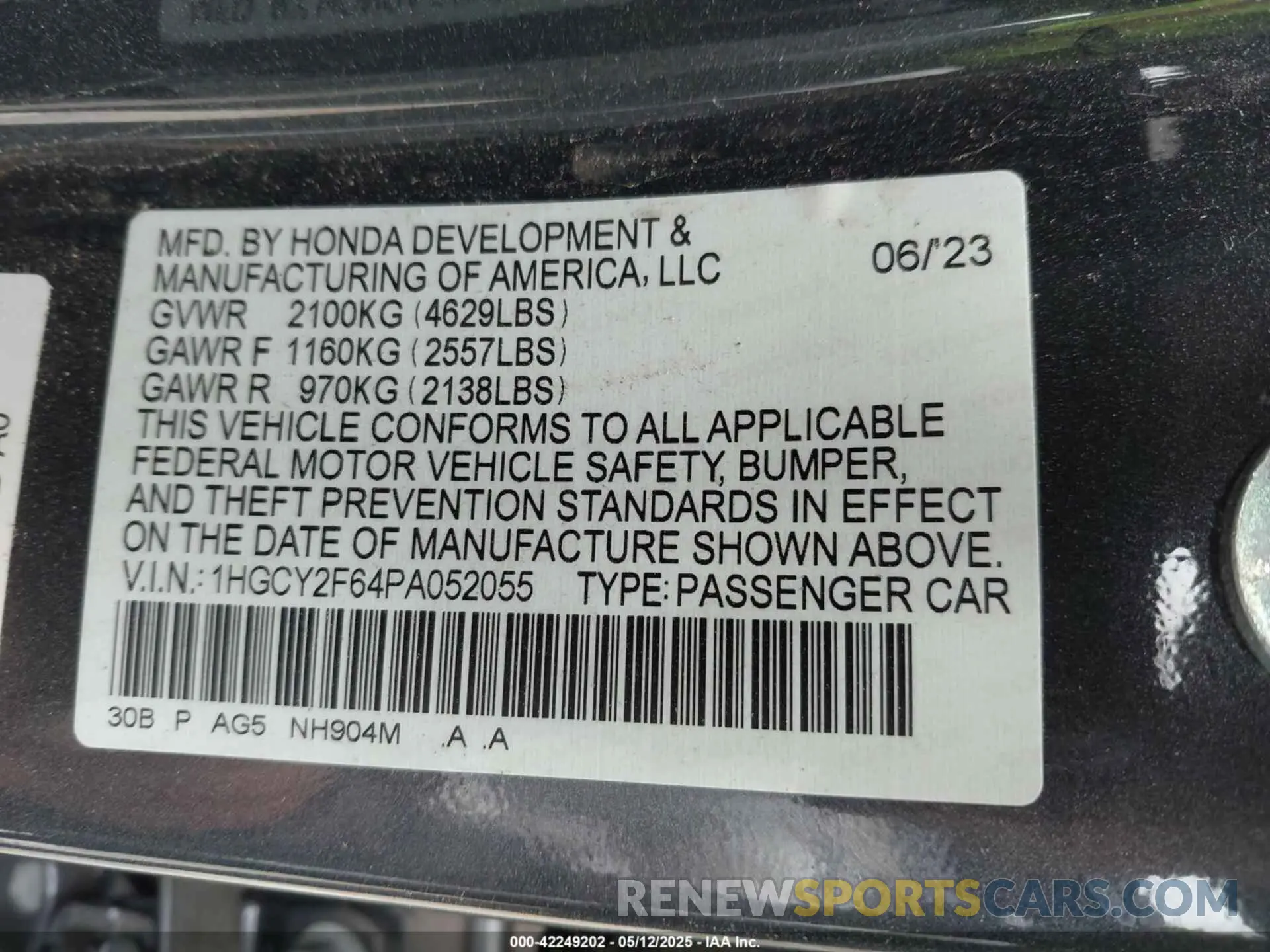 9 Photograph of a damaged car 1HGCY2F64PA052055 HONDA ACCORD 2023