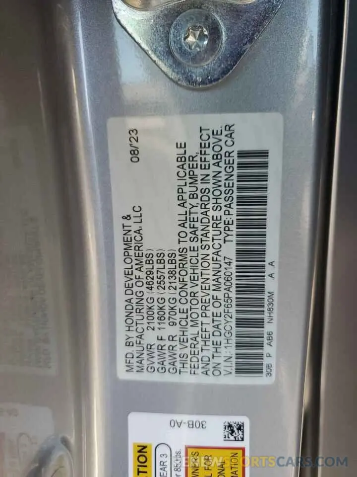 12 Photograph of a damaged car 1HGCY2F65PA060147 HONDA ACCORD 2023
