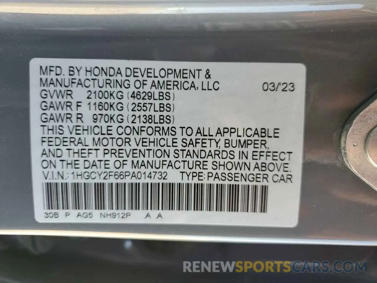 14 Photograph of a damaged car 1HGCY2F66PA014732 HONDA ACCORD 2023
