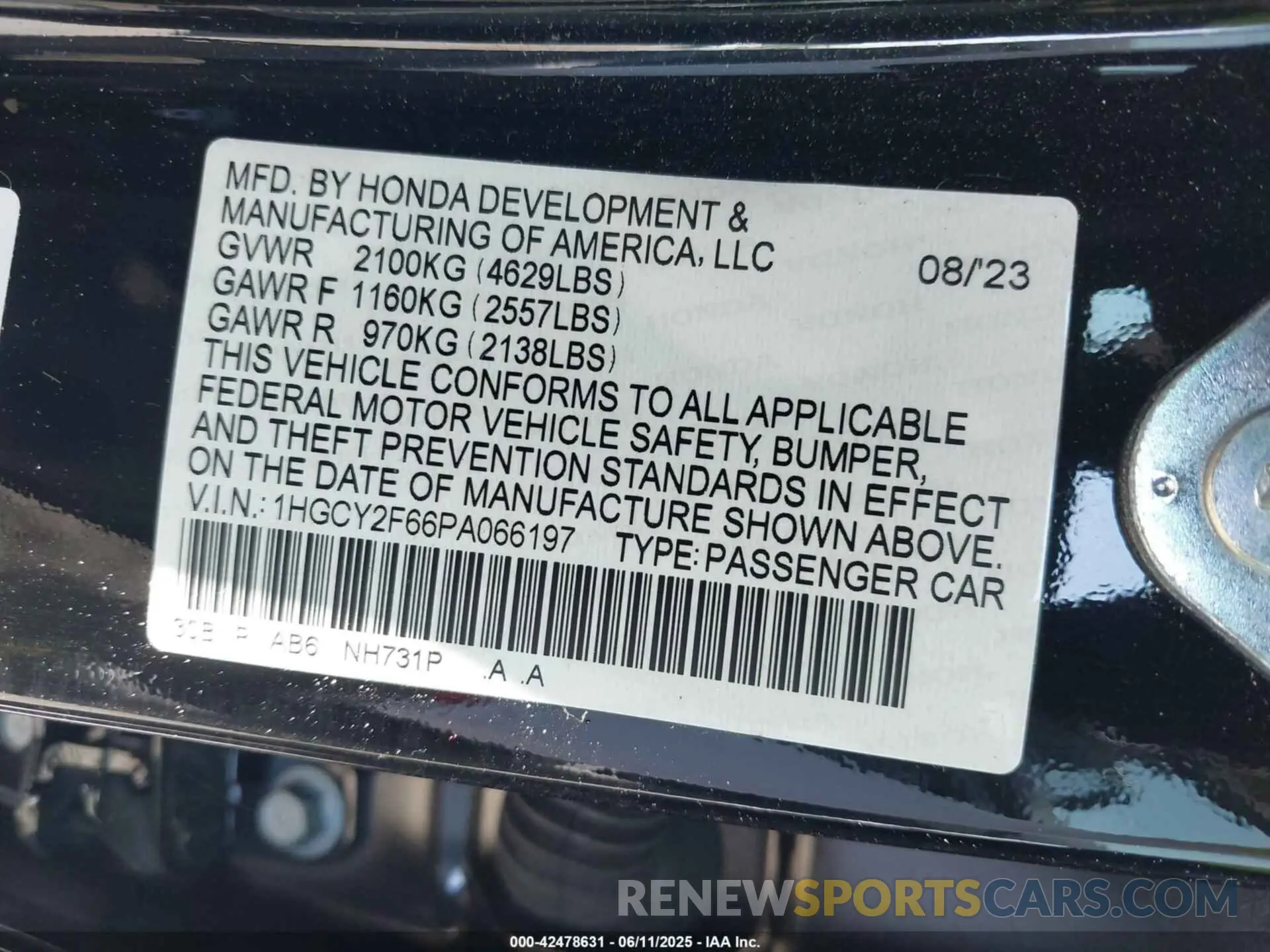 9 Photograph of a damaged car 1HGCY2F66PA066197 HONDA ACCORD 2023