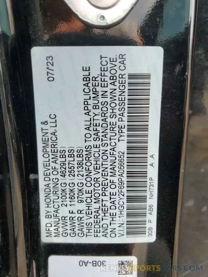12 Photograph of a damaged car 1HGCY2F69PA056652 HONDA ACCORD 2023