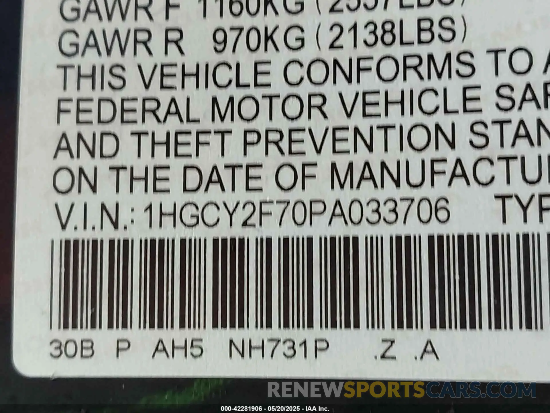 9 Photograph of a damaged car 1HGCY2F70PA033706 HONDA ACCORD 2023