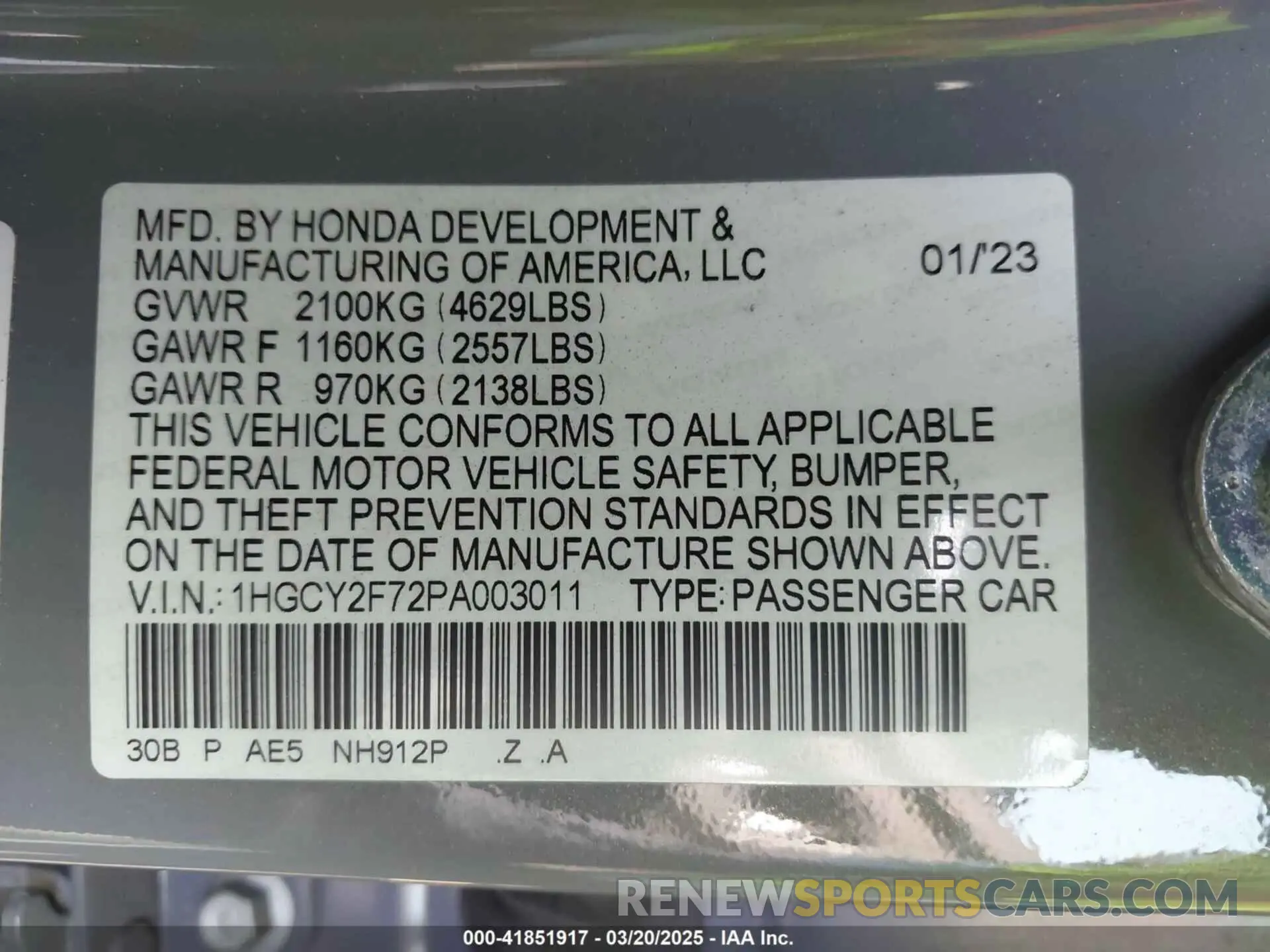 9 Photograph of a damaged car 1HGCY2F72PA003011 HONDA ACCORD 2023