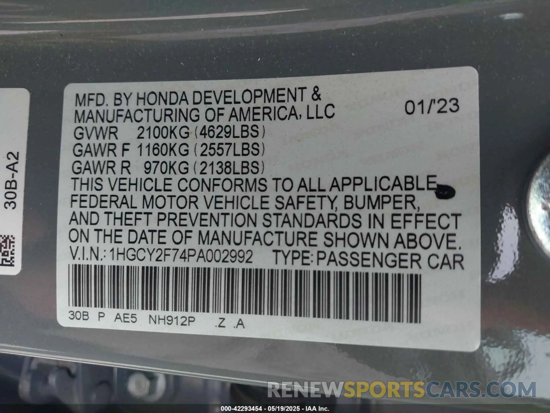 9 Photograph of a damaged car 1HGCY2F74PA002992 HONDA ACCORD 2023