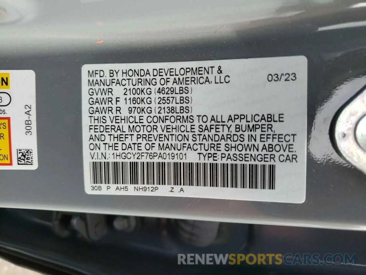 13 Photograph of a damaged car 1HGCY2F76PA019101 HONDA ACCORD 2023