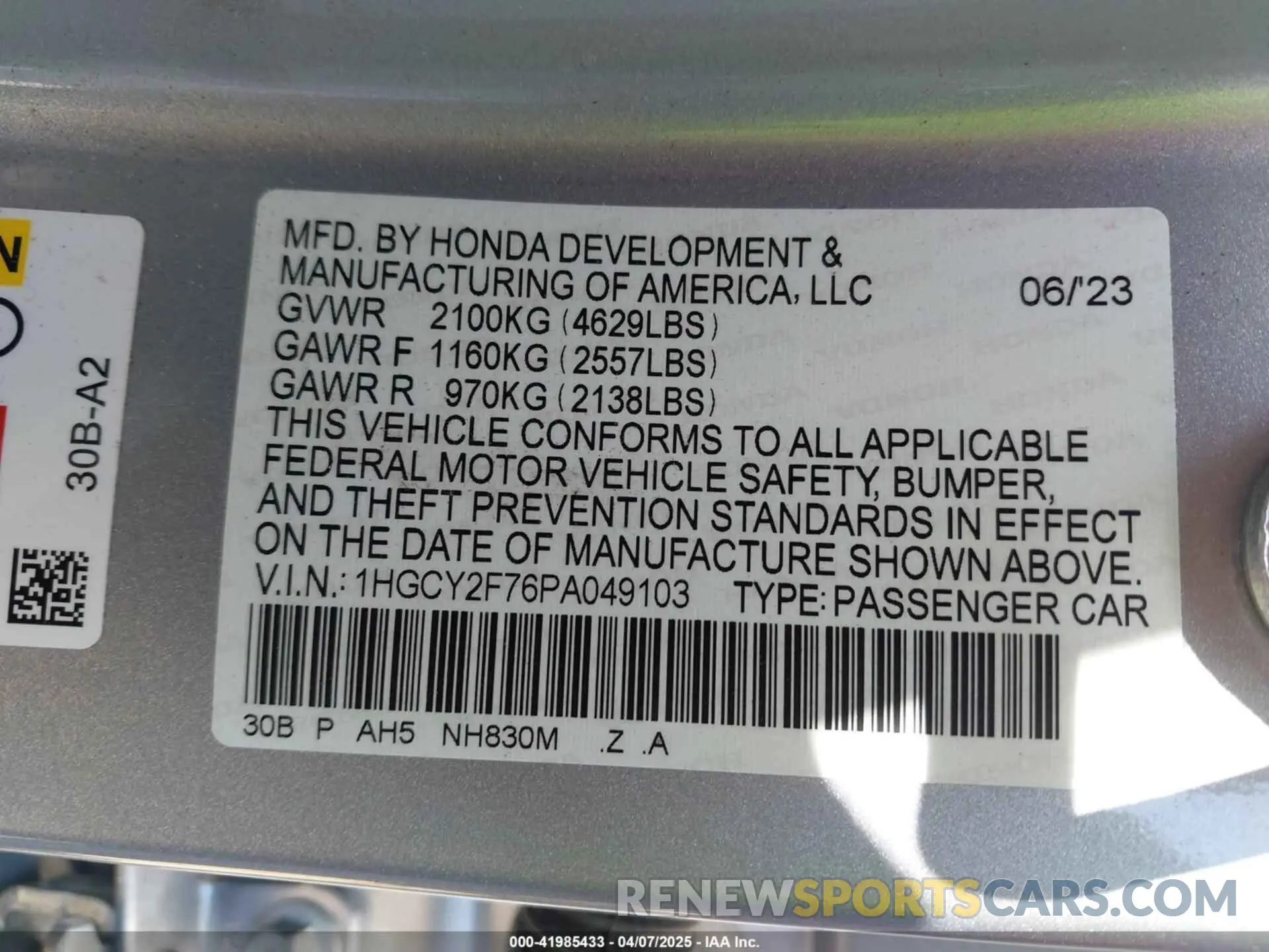 9 Photograph of a damaged car 1HGCY2F76PA049103 HONDA ACCORD 2023