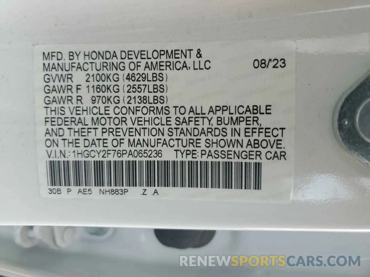 12 Photograph of a damaged car 1HGCY2F76PA065236 HONDA ACCORD 2023