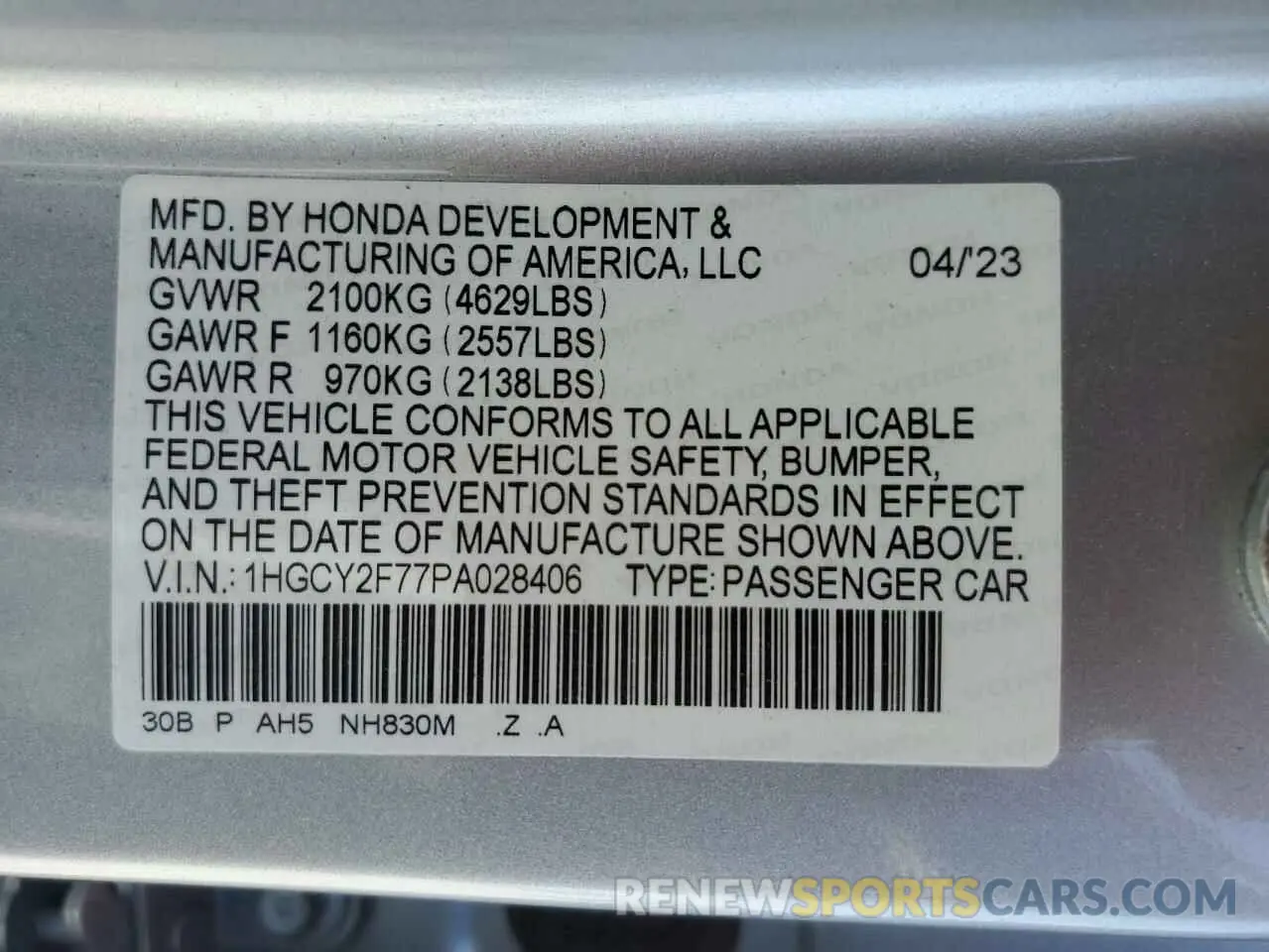 13 Photograph of a damaged car 1HGCY2F77PA028406 HONDA ACCORD 2023