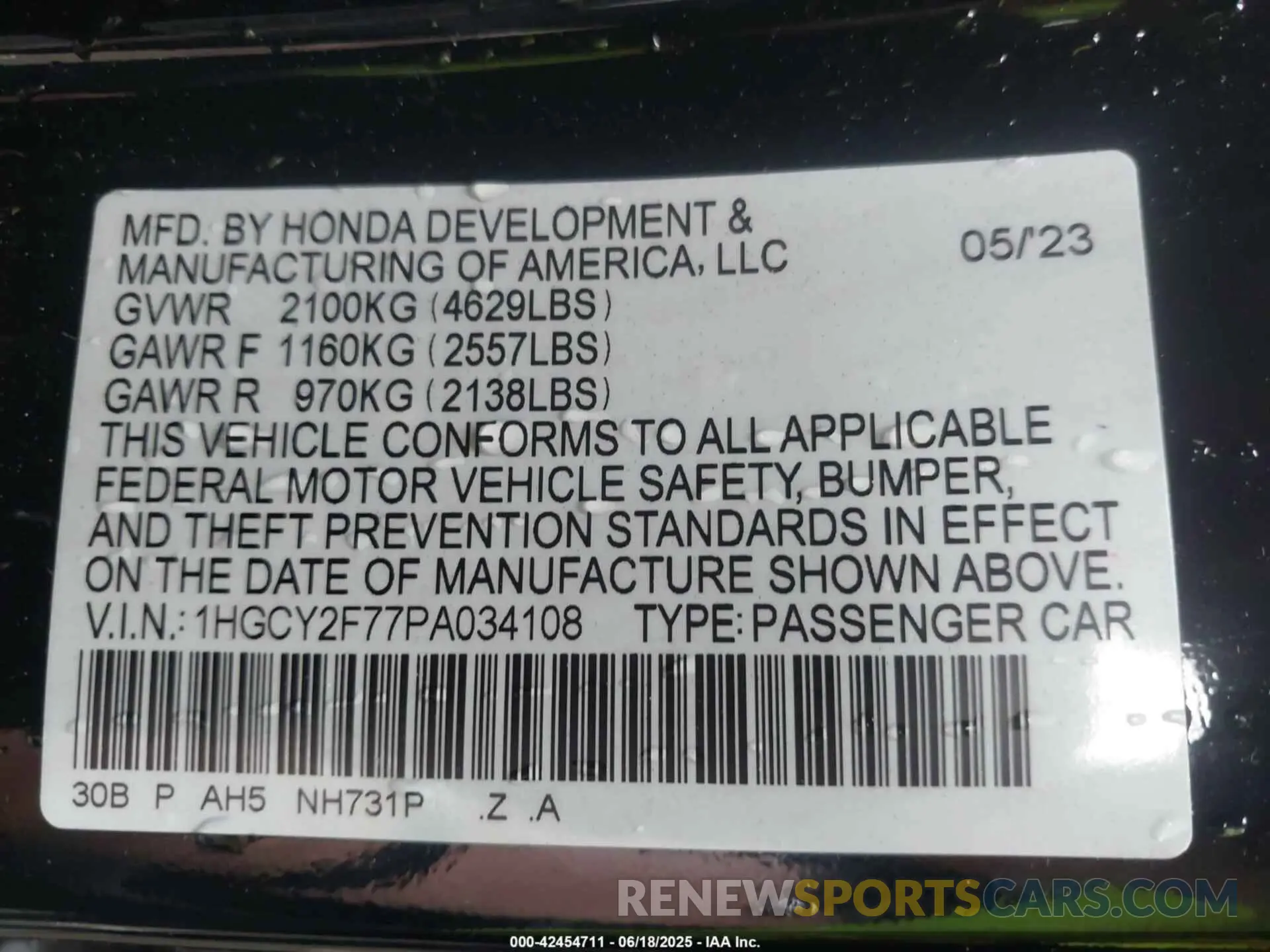 9 Photograph of a damaged car 1HGCY2F77PA034108 HONDA ACCORD 2023