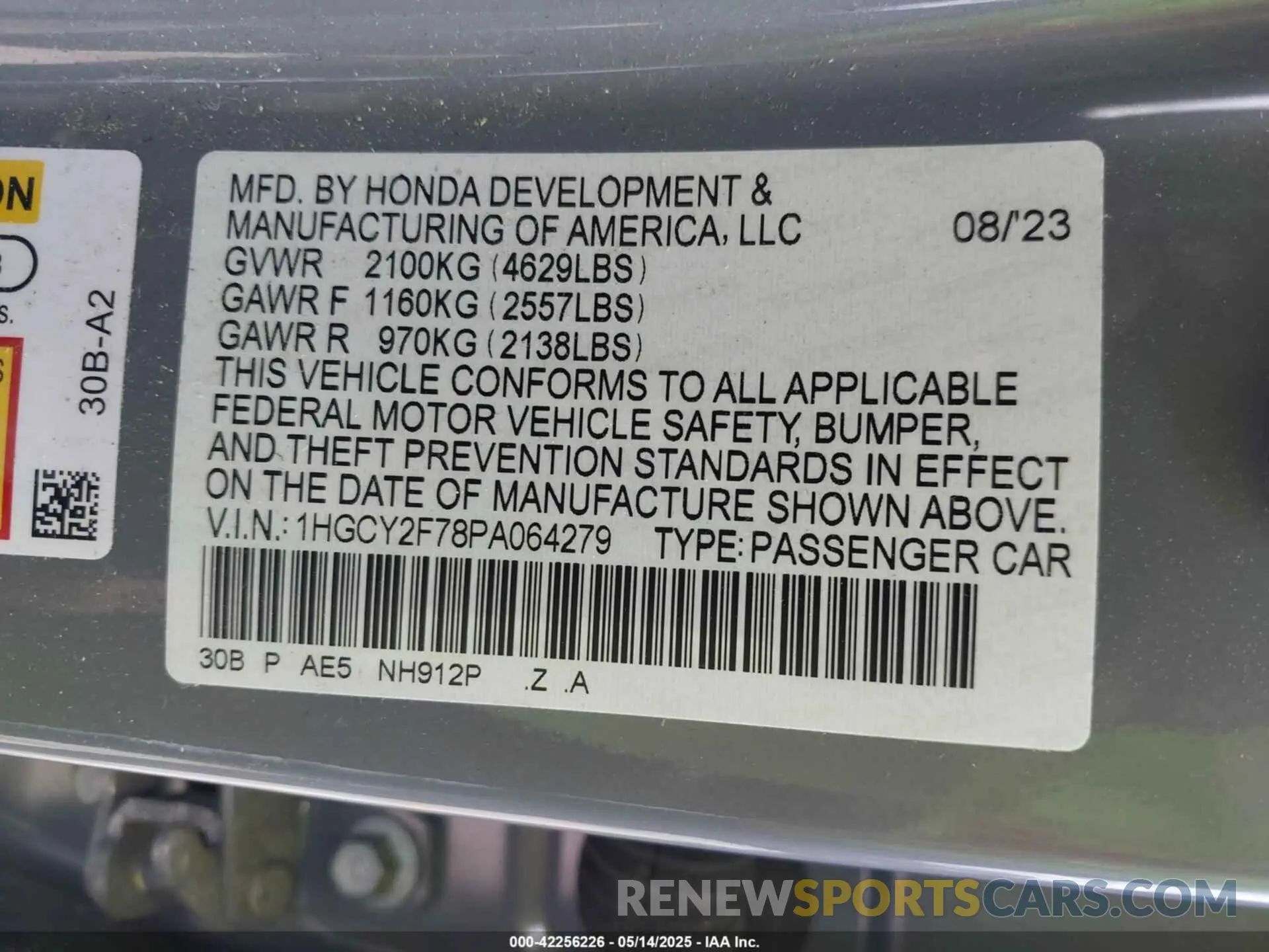 9 Photograph of a damaged car 1HGCY2F78PA064279 HONDA ACCORD 2023