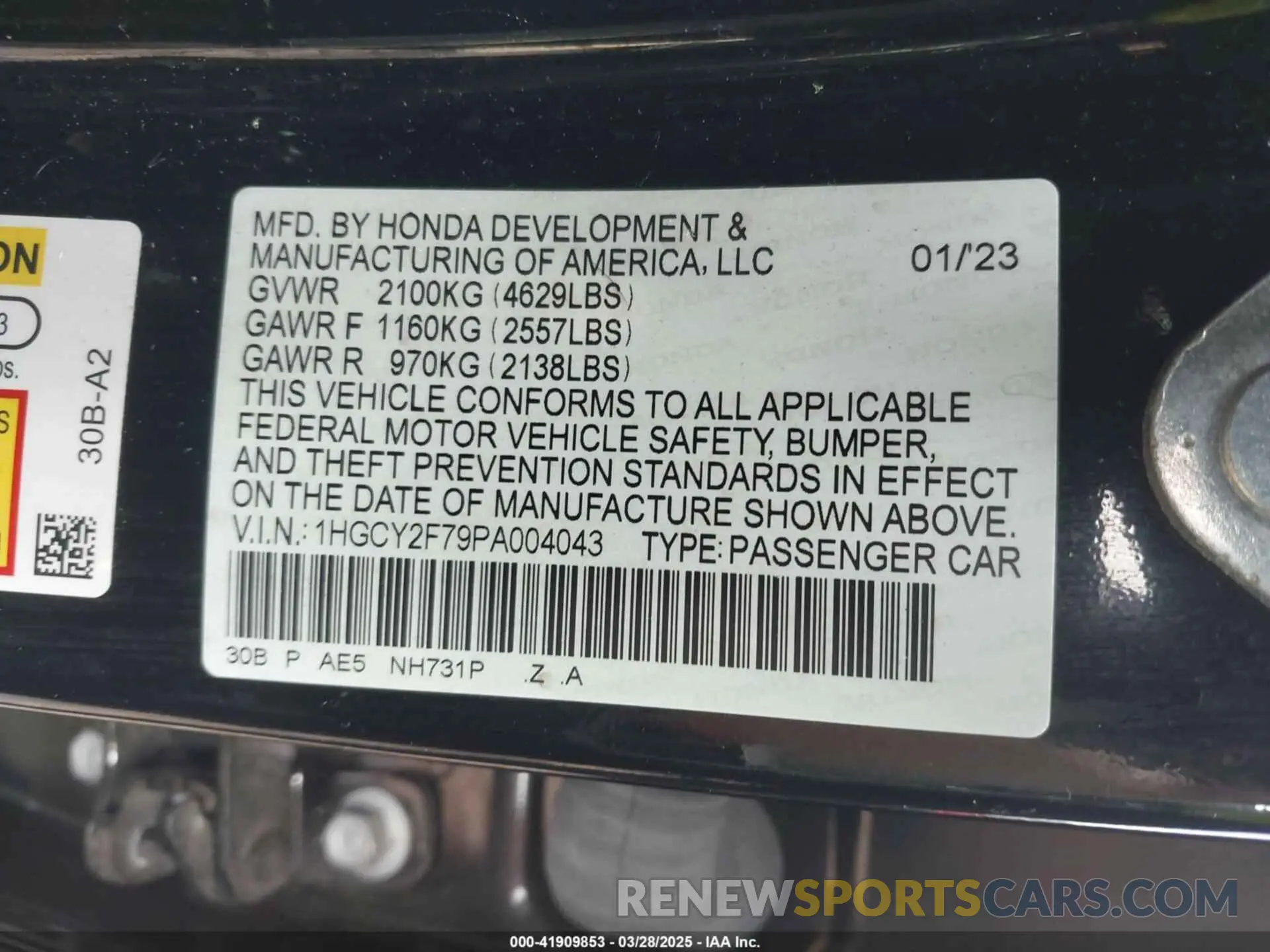 9 Photograph of a damaged car 1HGCY2F79PA004043 HONDA ACCORD 2023