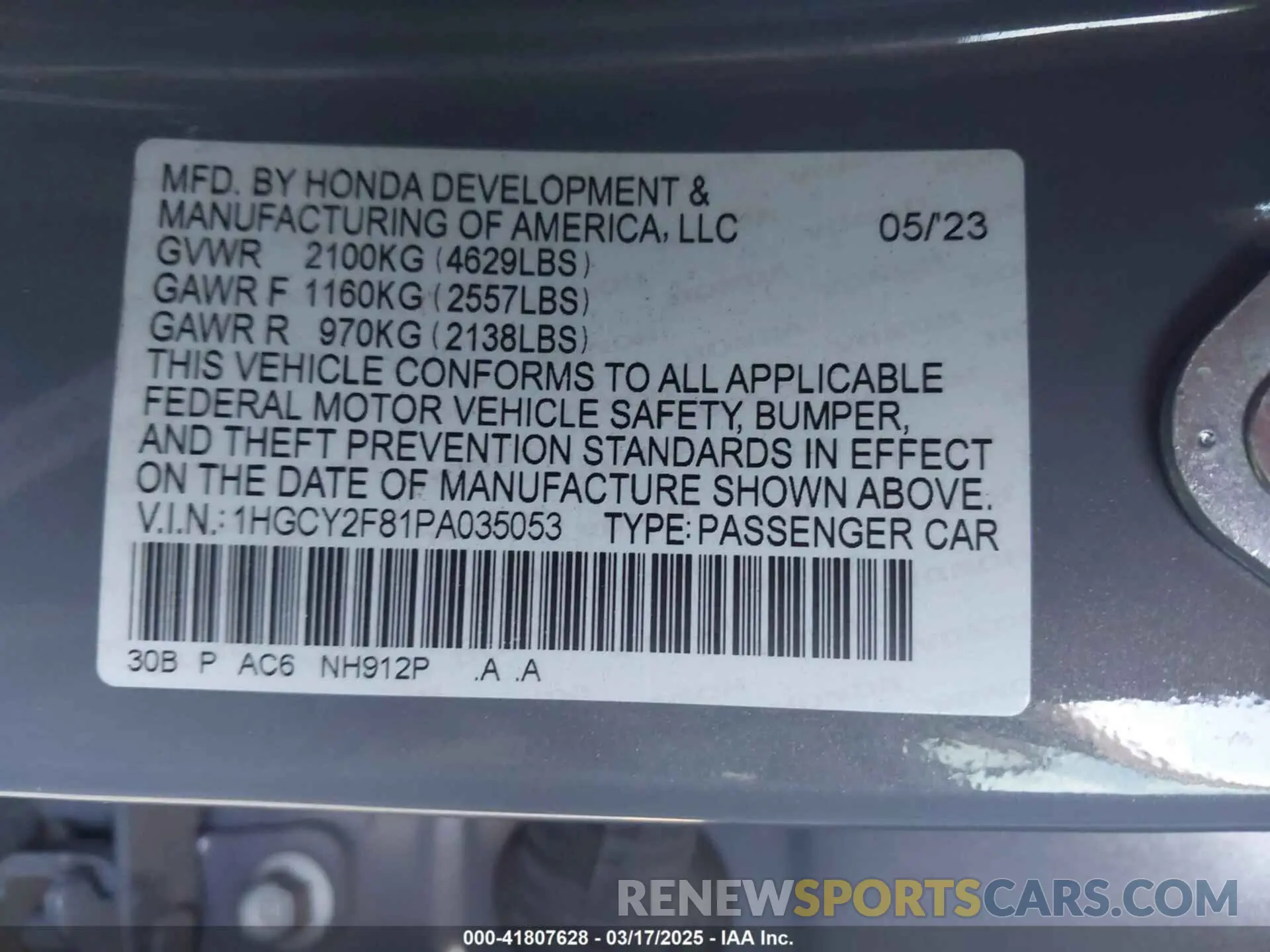 9 Photograph of a damaged car 1HGCY2F81PA035053 HONDA ACCORD 2023