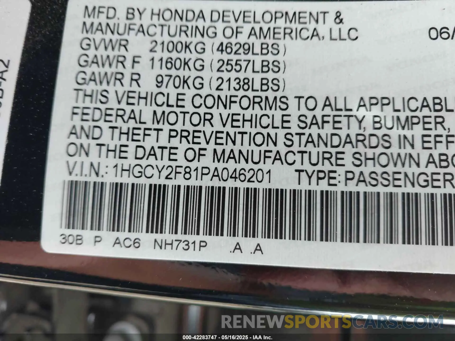 9 Photograph of a damaged car 1HGCY2F81PA046201 HONDA ACCORD 2023