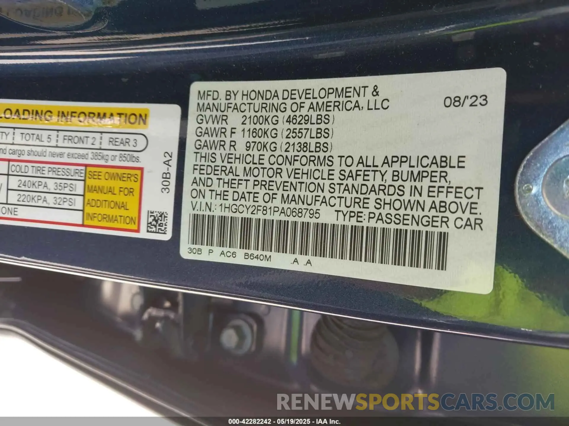 9 Photograph of a damaged car 1HGCY2F81PA068795 HONDA ACCORD 2023