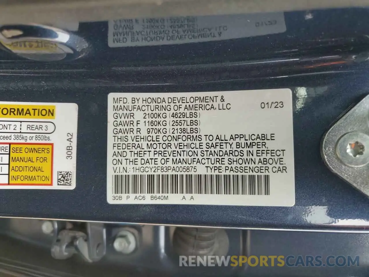 12 Photograph of a damaged car 1HGCY2F83PA005875 HONDA ACCORD 2023