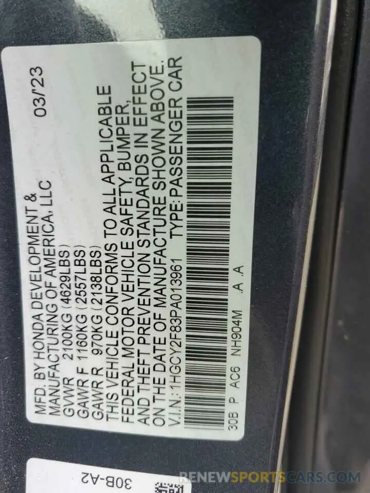 13 Photograph of a damaged car 1HGCY2F83PA013961 HONDA ACCORD 2023