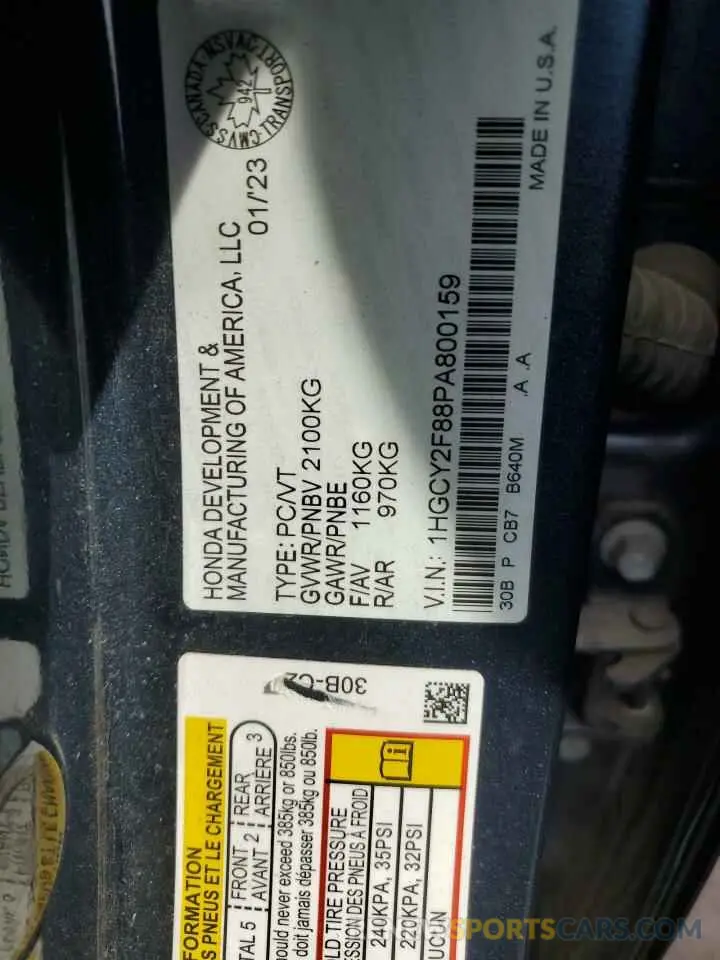 13 Photograph of a damaged car 1HGCY2F88PA800159 HONDA ACCORD 2023