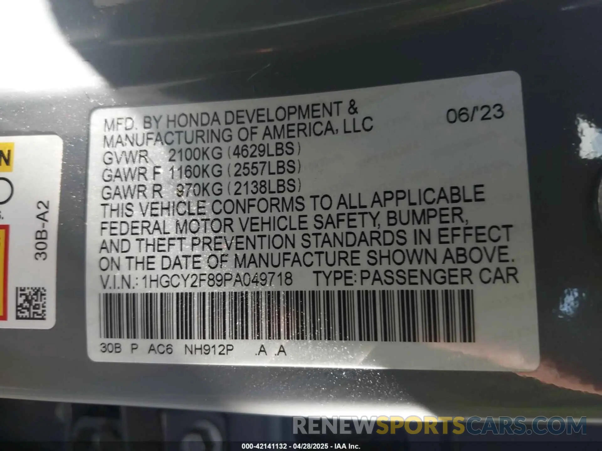 9 Photograph of a damaged car 1HGCY2F89PA049718 HONDA ACCORD 2023