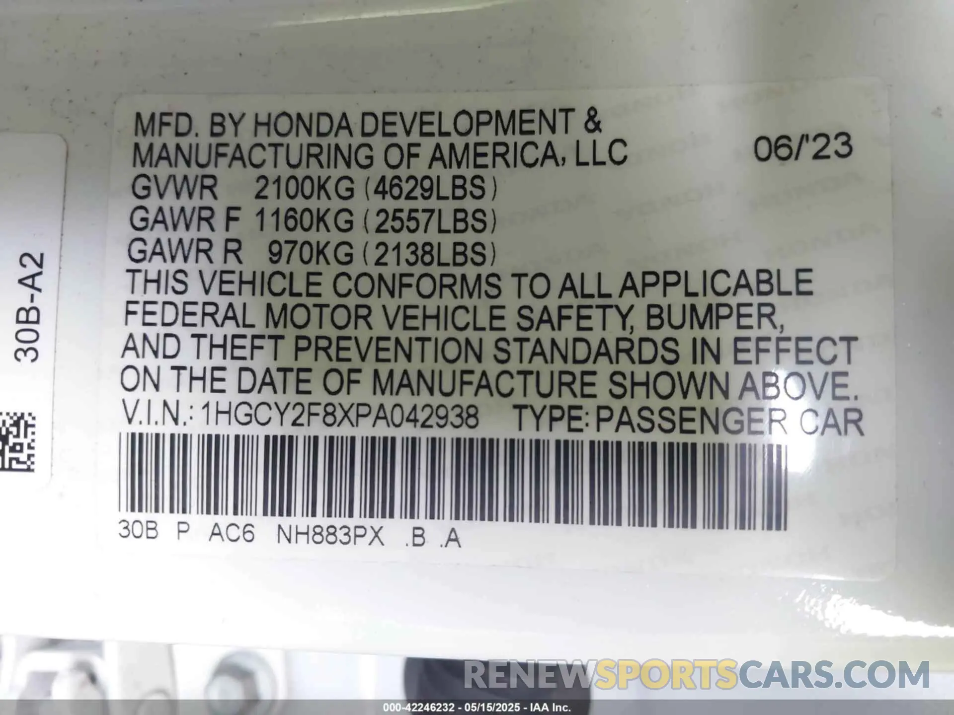 9 Photograph of a damaged car 1HGCY2F8XPA042938 HONDA ACCORD 2023