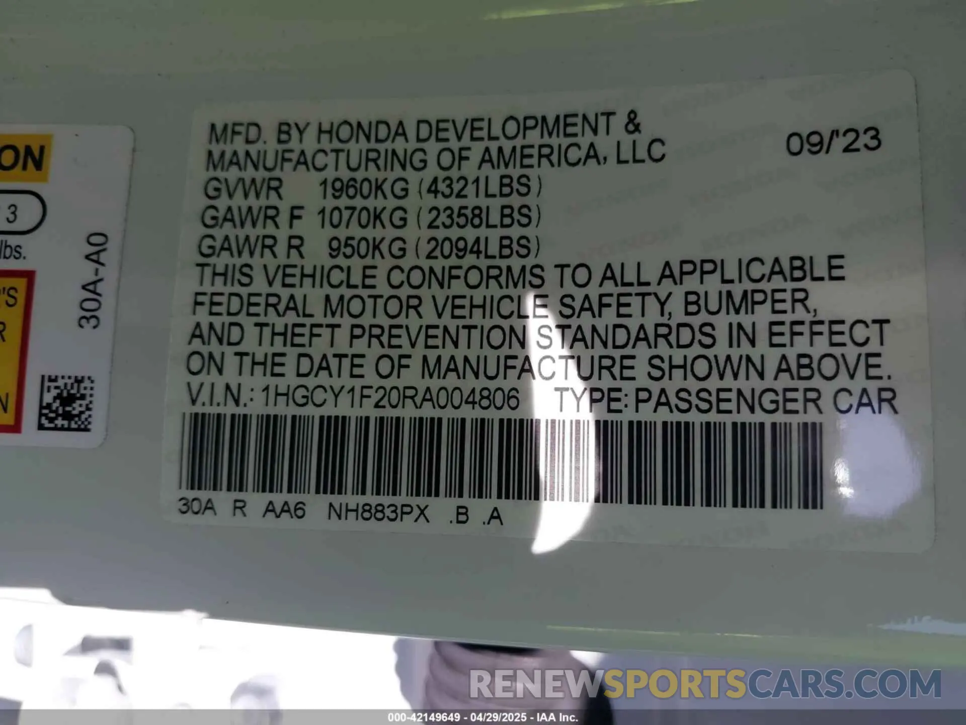 9 Photograph of a damaged car 1HGCY1F20RA004806 HONDA ACCORD 2024