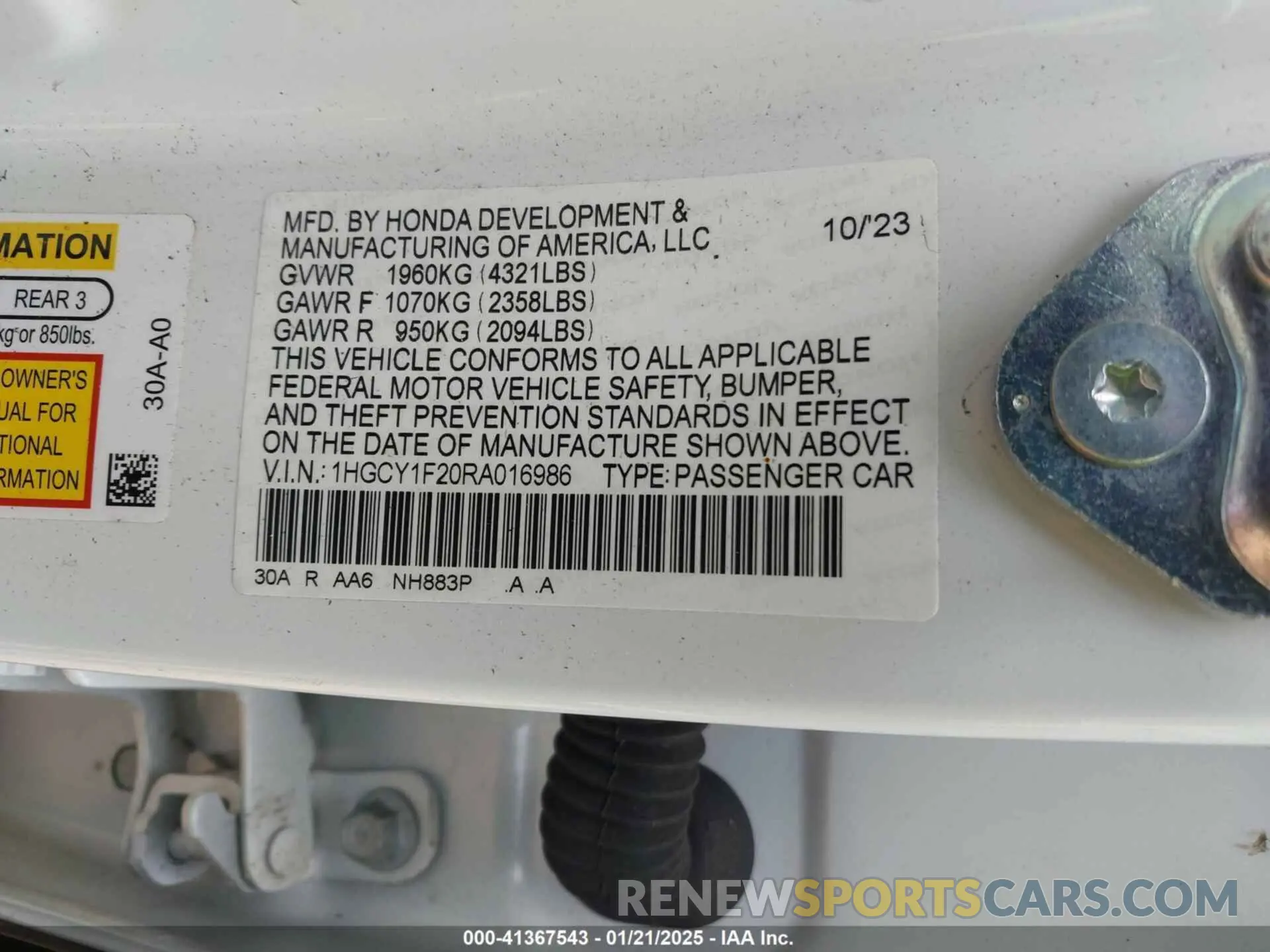 9 Photograph of a damaged car 1HGCY1F20RA016986 HONDA ACCORD 2024