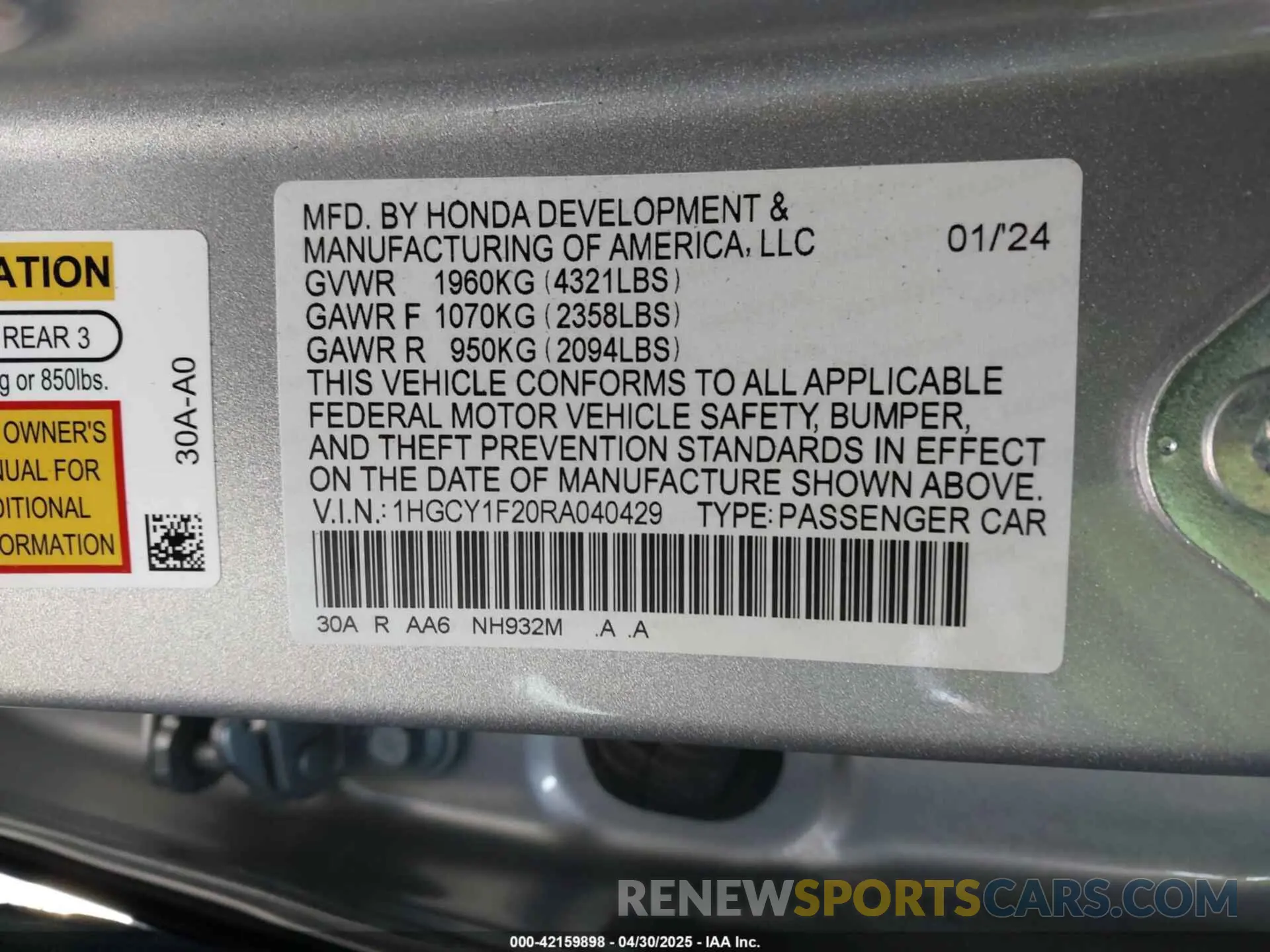 9 Photograph of a damaged car 1HGCY1F20RA040429 HONDA ACCORD 2024