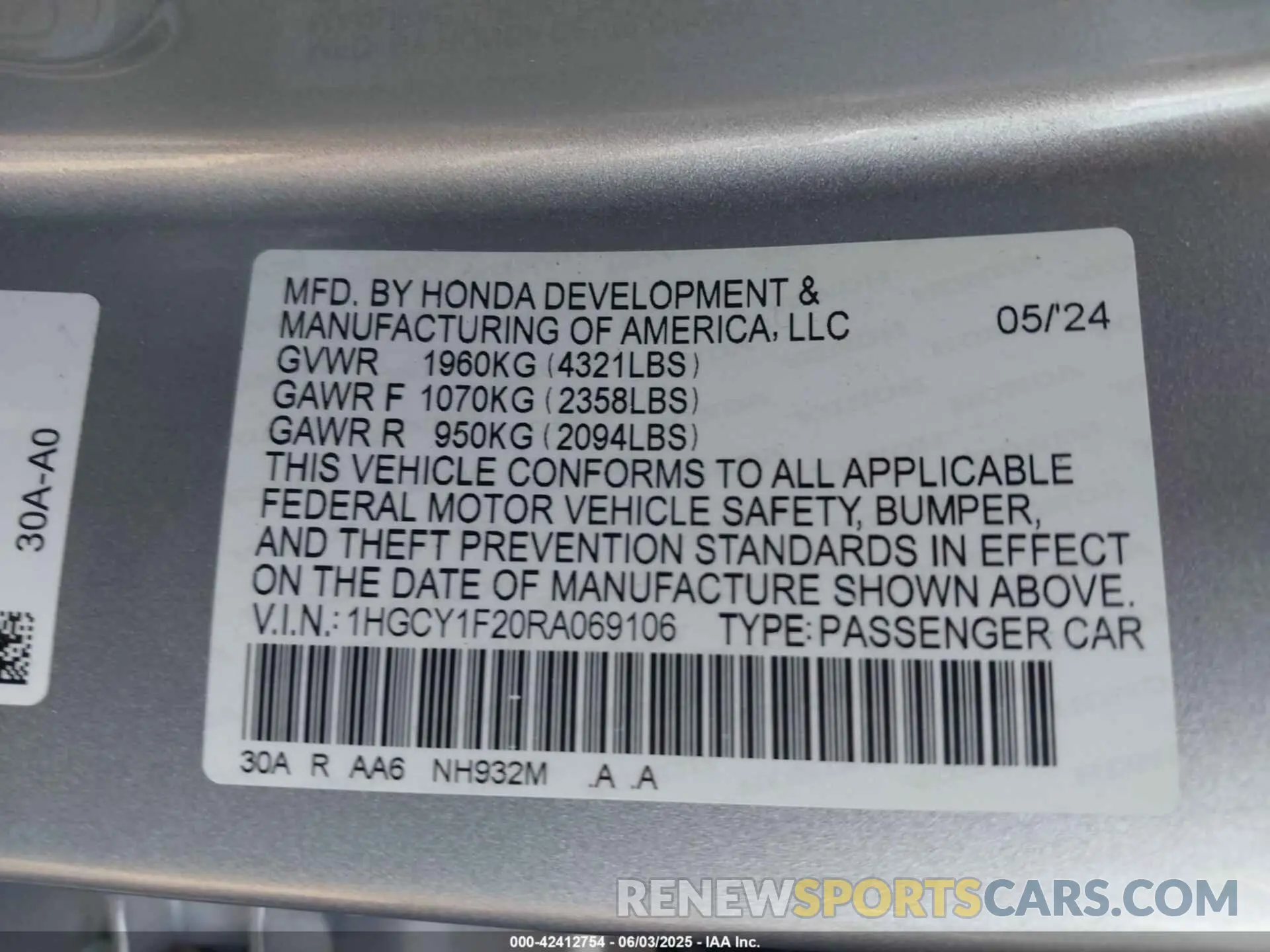9 Photograph of a damaged car 1HGCY1F20RA069106 HONDA ACCORD 2024